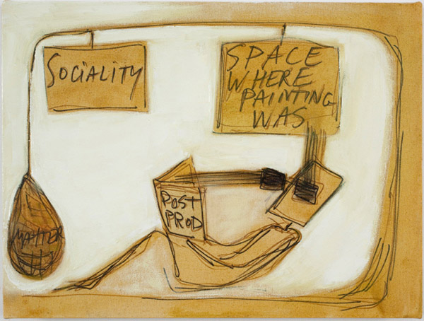 Mira Schor, The Space Where Painting Was, 2010. Ink, pen, and oil on white linen, 12"x16". Courtesy the artist.